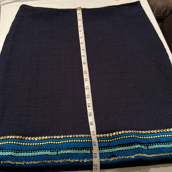 Talbots Womens Pencil Skirt SZ 8 Navy Blue Sequin Fringe Embellished Knee Length - Picture 9 of 13